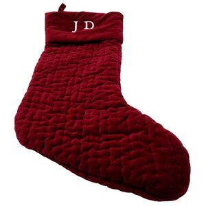 Pottery Barn J D Quilted Velvet Christmas Stocking Holiday Xmas Red